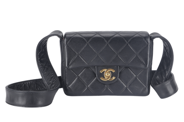 CHANEL VINTAGE MINI SQUARE LEATHER STRAPS (463xxxx) BLACK LAMBSKIN WITH CARD AND DUST COVER