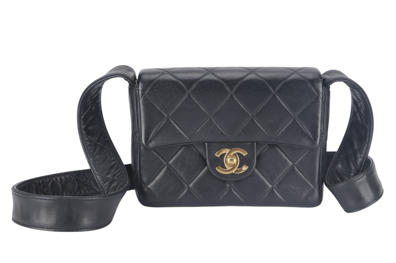 CHANEL VINTAGE MINI SQUARE LEATHER STRAPS (463xxxx) BLACK LAMBSKIN WITH CARD AND DUST COVER