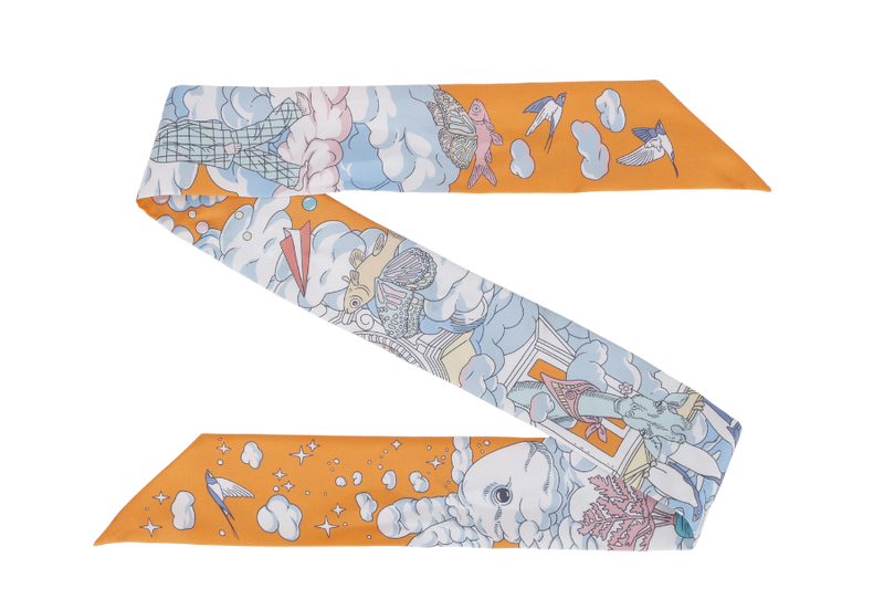 HERMES ORANGE SUR MON NUAGE SILK TWILLY