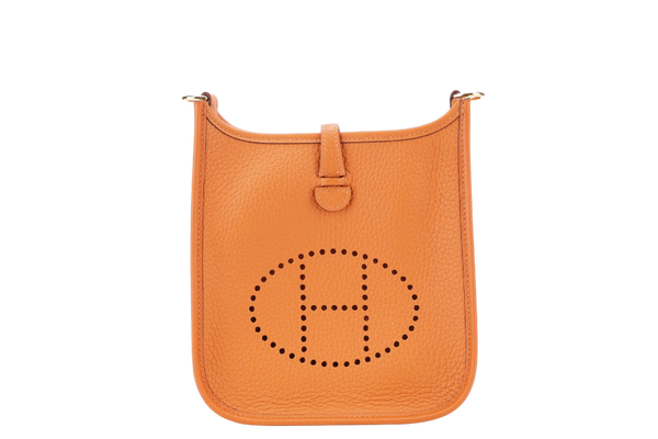 HERMES MINI EVELYNE ORANGE COLOR CLEMENCE LEATHER WITH GOLD HARDWARE STAMP B (YEAR 2023) WITH STRAPS, DUST COVER AND BOX