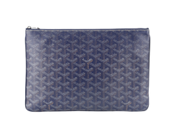 GOYARD SENAT CLUTCH BLUE GOYARDINE SILVER HARDWARE NO DUST COVER