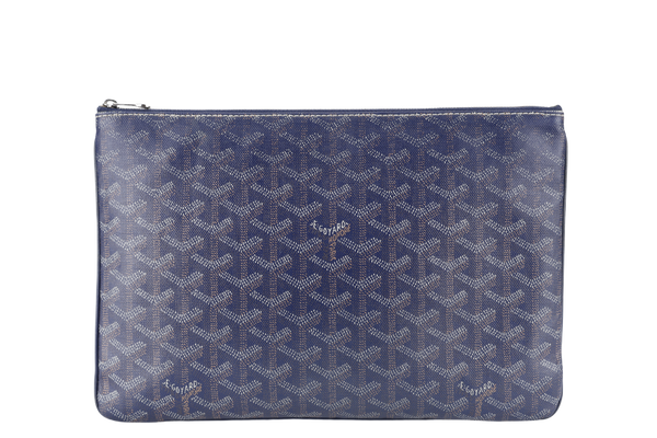 GOYARD SENAT CLUTCH BLUE GOYARDINE SILVER HARDWARE NO DUST COVER