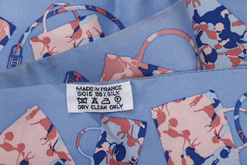 Hermes Silk Twilly Blue x Pink Kelly Bag Print