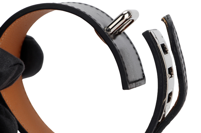 Hermes Perforated Intense Bracelet, Black Color, Silver Hardware
