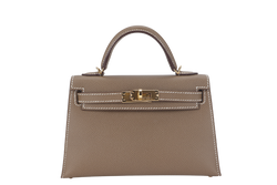 HERMES KELLY 20 ETOUPE COLOR EPSOM LEATHER WITH GOLD HARDWARE STAMP Z (2021) WITH LOCK&KEYS, STRAPS AND DUST COVER