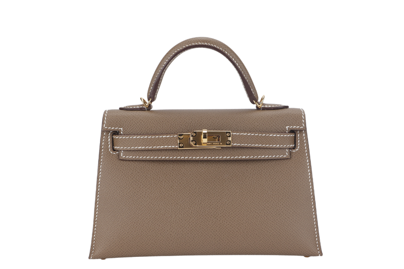 HERMES KELLY 20 ETOUPE COLOR EPSOM LEATHER WITH GOLD HARDWARE STAMP Z (2021) WITH LOCK&KEYS, STRAPS AND DUST COVER