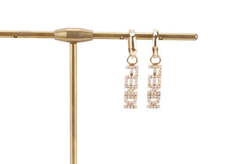 FENDI SIGNATURE LOGO RHINESTONE EARRINGS HOOPS WITH BOX