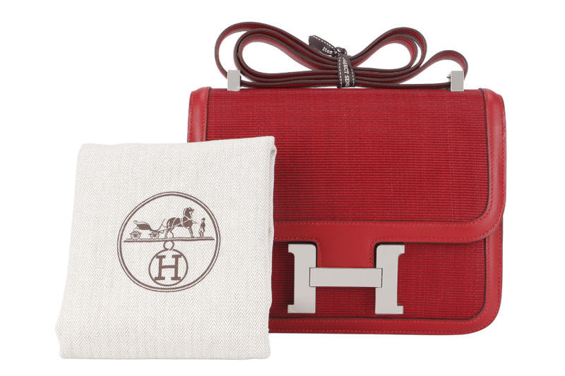 HERMES CONSTANCE 23 CRINOLINE AND ROUGE CASAQUE SWIFT SILVER HARDWARE STAMP P (2012) WITH DUST COVER