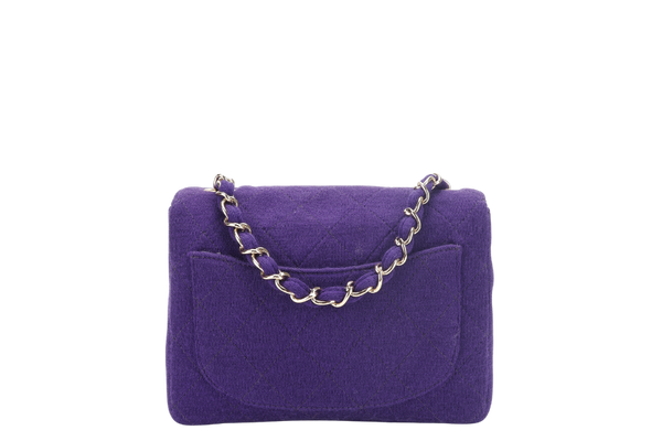 CHANEL CLASSIC FLAP MINI SQUARE (648xxxx) PURPLE JERSEY GOLD HARDWARE WITH DUST COVER AND CARD