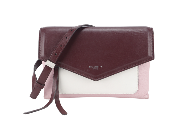 GIVENCHY DUETTO CROSSBODY BAG BURGUNDY AND SILVER HARDWARE WITH DUST COVER
