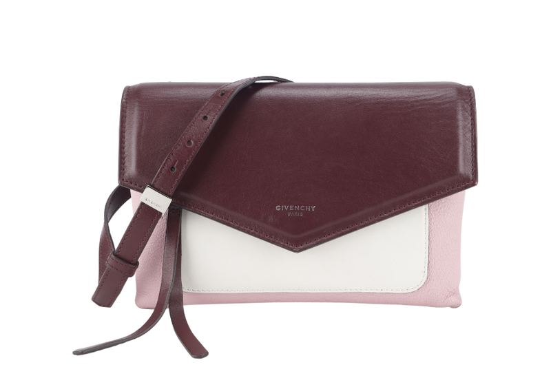 GIVENCHY DUETTO CROSSBODY BAG BURGUNDY AND SILVER HARDWARE WITH DUST COVER