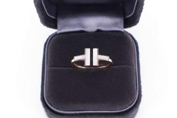 TIFFANY & CO. T WIRE RING MOP 18K YG 3.5G SIZE 5.5 WITH BOX