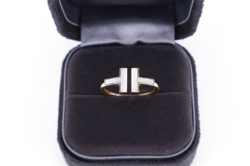 TIFFANY & CO. T WIRE RING MOP 18K YG 3.5G SIZE 5.5 WITH BOX