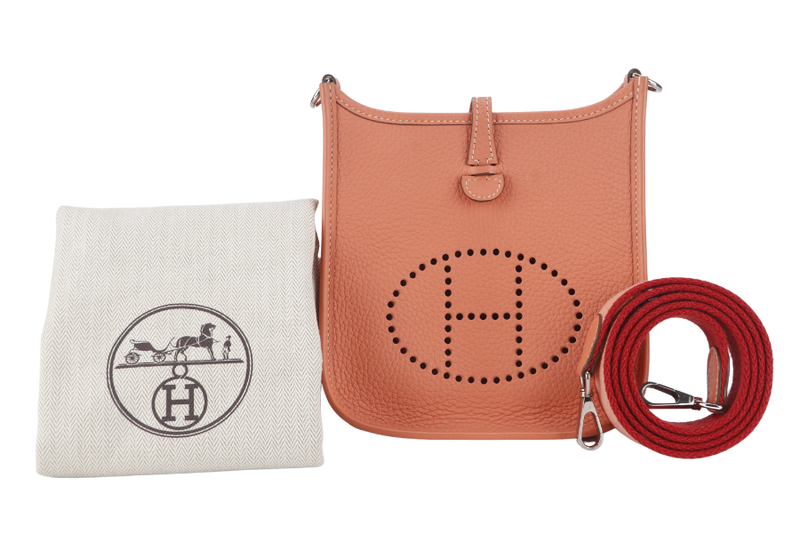 HERMES EVELYNE TPM STAMP Q (YEAR 2013) FLAMINGO CLEMENCE SILVER HARDWARE WITH STRAPS AND DUST COVER