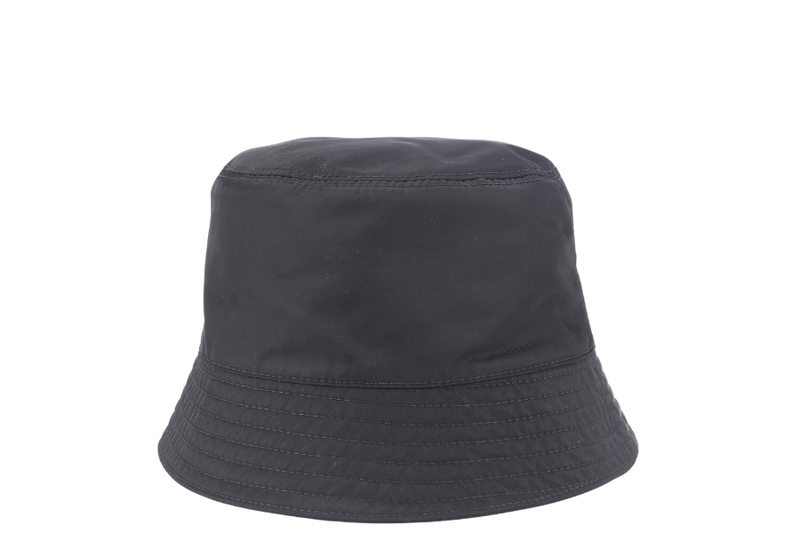PRADA BUCKET HAT METAL LOGO BLACK NYLON WITH DUST COVER