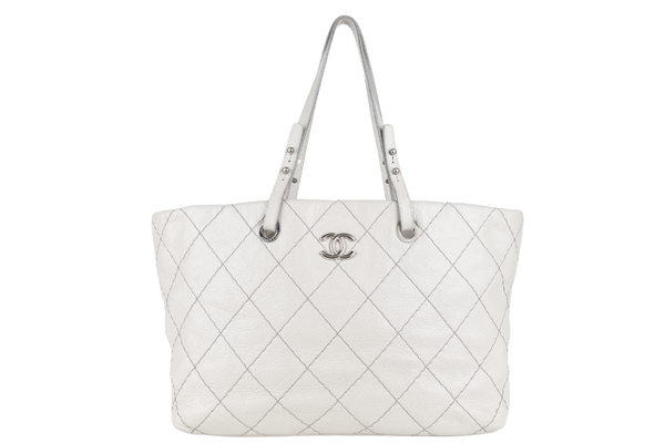 CHANEL ON THE ROAD TOTE BAG SHOULDER QUILTED LEATHER GREY (1333xxxx) SILVER HARDWARE NO DUST COVER