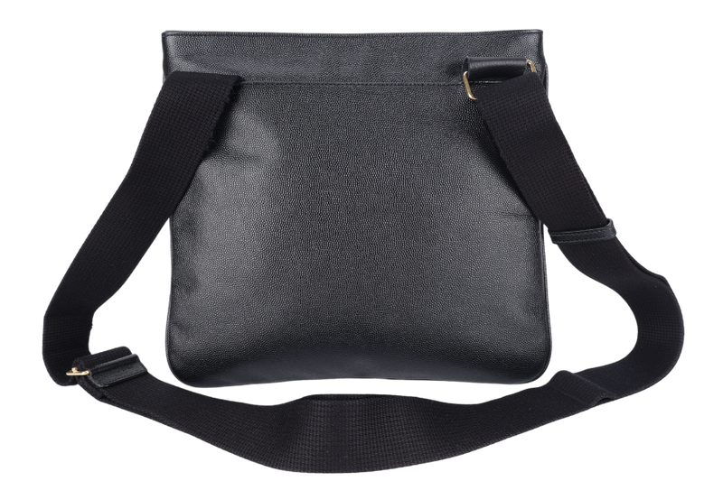 YVES SAINT LAURENT (YSL) FLAT MESSENGER BAG BLACK CALF LEATHER GOLD HARDWARE WITH CARD