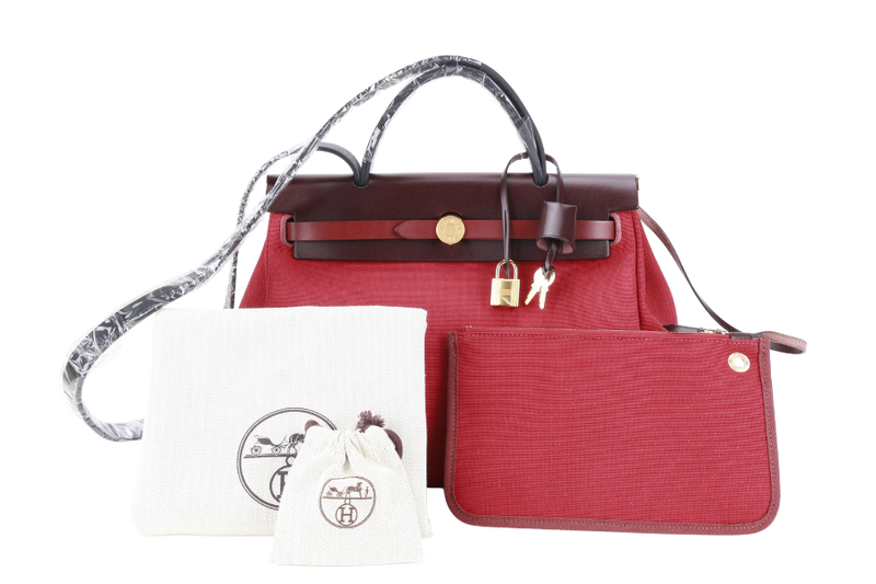 HERMES HERBAG 31 ROUGE CANVAS GOLD HARDWARE STAMP B (YEAR 2023) WITH LOCK &amp; KEYS AND DUST COVER
