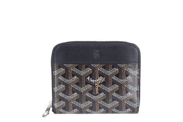 GOYARD MATIGNON ZIP AROUND MINI WALLET BLACK SILVER HARDWARE NO DUST COVER