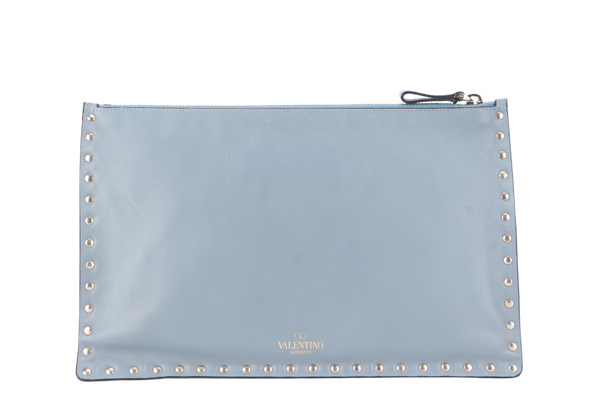 VALENTINO GARAVANI ROCK STUDDED CLUTCH GREY LEATHER NO DUST COVER
