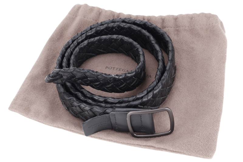 BOTTEGA VENETA BLACK BELT IN BLACK RUTHENIUM HARDWARE WITH DUST COVER