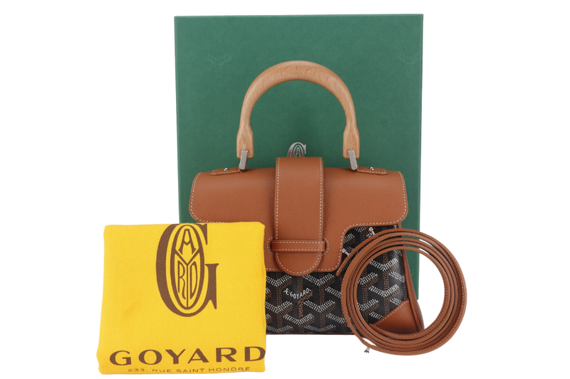 GOYARD MINI SAIGON BLACK & TAN WITH STRAPS WITH DUST COVER AND BOX