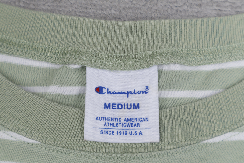 CHAMPION C3-X354 MEN'S STRIPED T-SHIRT SHORT SLEEVE SIZE M GREEN