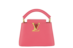 LOUIS VUITTON MINI CAPUCINES (M59440) PINK-LIME TAURILLON LEATHER GOLD HARDWARE MICROCHIP WITH STRAP, DUST COVER AND BOX