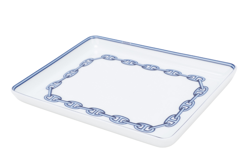 HERMES CHAINE D'ANCRE PORCELAIN SQUARE PLATE WITH BOX