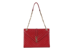 YVES SAINT LAURENT (YSL) LARGE ENVELOPE BAG RED CHEVRON QUILTED LEATHER GOLD HARDWARE NO DUST COVER