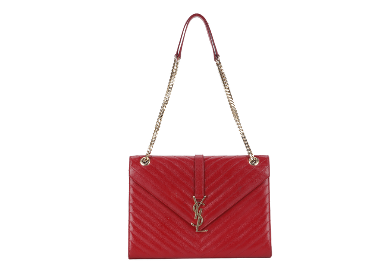 YVES SAINT LAURENT (YSL) LARGE ENVELOPE BAG RED CHEVRON QUILTED LEATHER GOLD HARDWARE NO DUST COVER