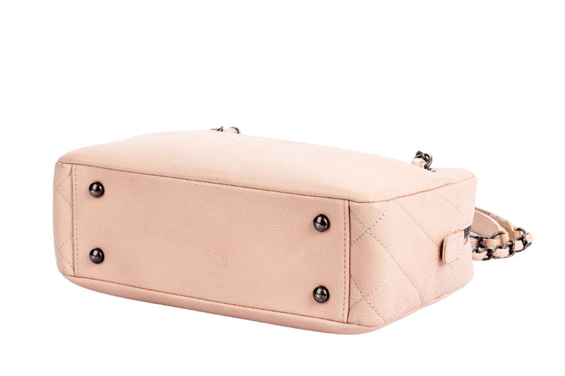 Chanel Light Beige Caviar Leather Camera Bag Ruthenium Chain