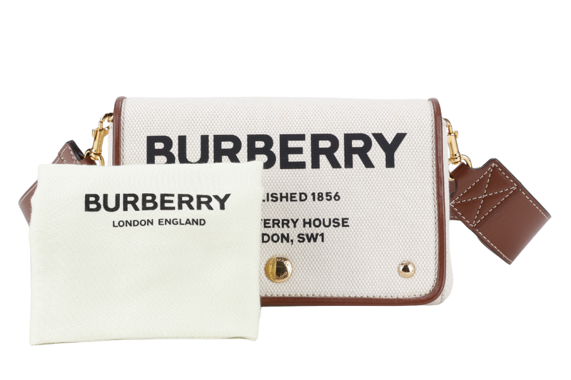BURBERRY HACKBERRY CANVAS BAG BEIGE WITH BROWN TRIM WITH STRAPS AND DUST COVER