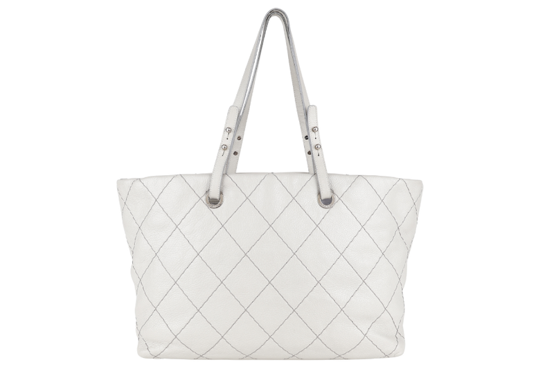 CHANEL ON THE ROAD TOTE BAG SHOULDER QUILTED LEATHER GREY (1333xxxx) SILVER HARDWARE NO DUST COVER
