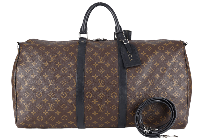 LOUIS VUITTON M56711 KEEPALL BANDOULIERE 55 MONOGRAM CANVAS SILVER HARDWARE (INITIALS NAME _ E.C.A) WITH STRAPS