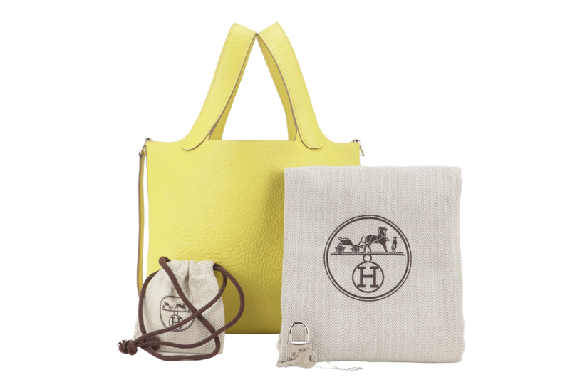 HERMES PICOTIN 18 LIME CLEMENCE LEATHER SILVER HARDWARE STAMP Y (YEAR 2020) WITH LOCK, KEY AND DUST COVER