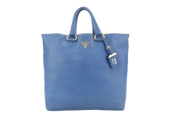 PRADA BN1713 BLUE VITELLO DAINO LEATHER TOTE BAG WITH CARD, STRAPS AND DUST COVER