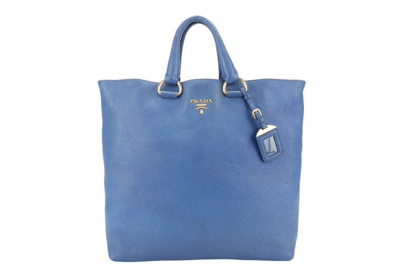 PRADA BN1713 BLUE VITELLO DAINO LEATHER TOTE BAG WITH CARD, STRAPS AND DUST COVER