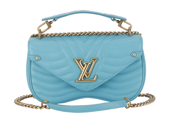 LOUIS VUITTON NEW WAVE CHAIN BAG MM (M51946) BLUE CALFSKIN GOLD HARDWARE NO DUST COVER