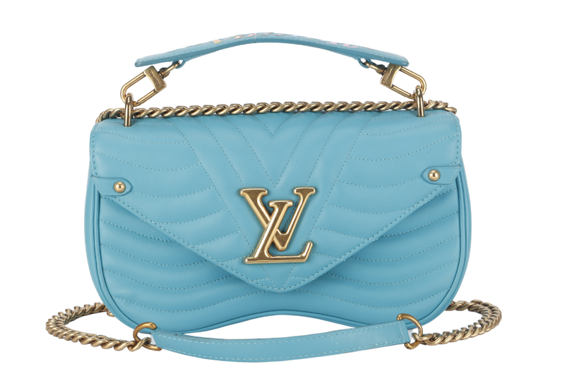 LOUIS VUITTON NEW WAVE CHAIN BAG MM (M51946) BLUE CALFSKIN GOLD HARDWARE NO DUST COVER