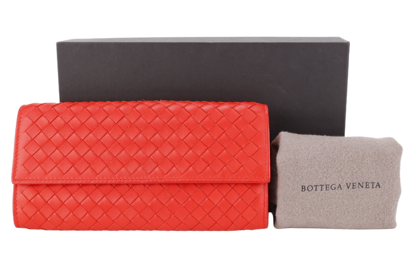 BOTTEGA VENETA CONTINENTAL FLAP WALLET RED INTRECCIATO LEATHER WITH DUST COVER AND BOX