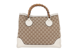 GUCCI DIANA BAMBOO TOP HANDLE (282317 203998) LARGE GG CANVAS SILVER HARDWARE NO DUST COVER