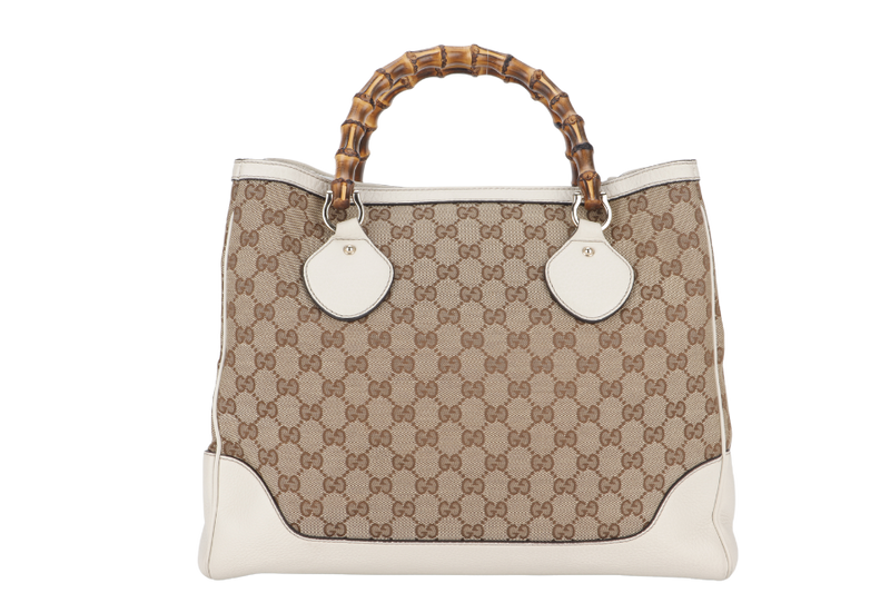 GUCCI DIANA BAMBOO TOP HANDLE (282317 203998) LARGE GG CANVAS SILVER HARDWARE NO DUST COVER