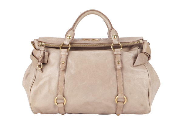 MIU MIU 2WAY BOW RIBBON HANDBAG BEIGE LEATHER WITH DUST COVER