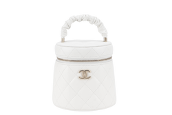 CHANEL 22S VANITY SMALL TOP HANDLE WHITE LAMBSKIN GOLD HARDWARE (3203xxxx) WITH CARD, DUST COVER AND BOX