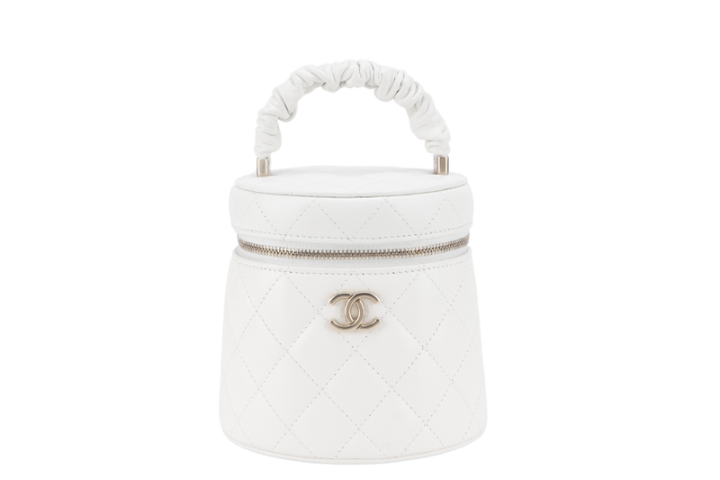 CHANEL 22S VANITY SMALL TOP HANDLE WHITE LAMBSKIN GOLD HARDWARE (3203xxxx) WITH CARD, DUST COVER AND BOX