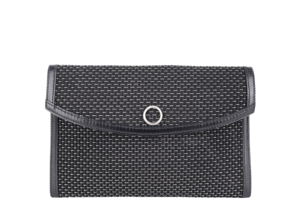 HERMES BLACK CRINOLINE HORSE HAIR RIO CLUTCH SILVER HARDWARE STAMP G SQUARE (YEAR 2003) WITH DUST COVER