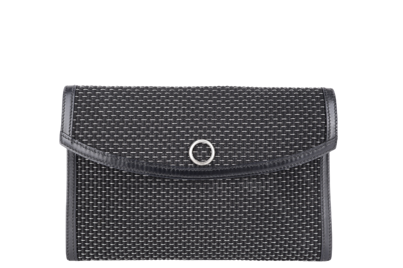 HERMES BLACK CRINOLINE HORSE HAIR RIO CLUTCH SILVER HARDWARE STAMP G SQUARE (YEAR 2003) WITH DUST COVER