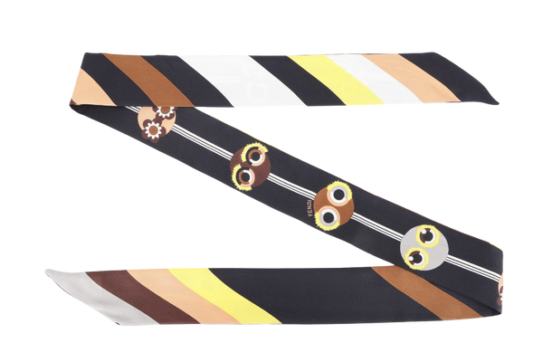 FENDI MONSTER DOUBLE SIDED SILK TWILLY, BLACK, BROWN, YELLOW, PINK COLOR, NO BOX