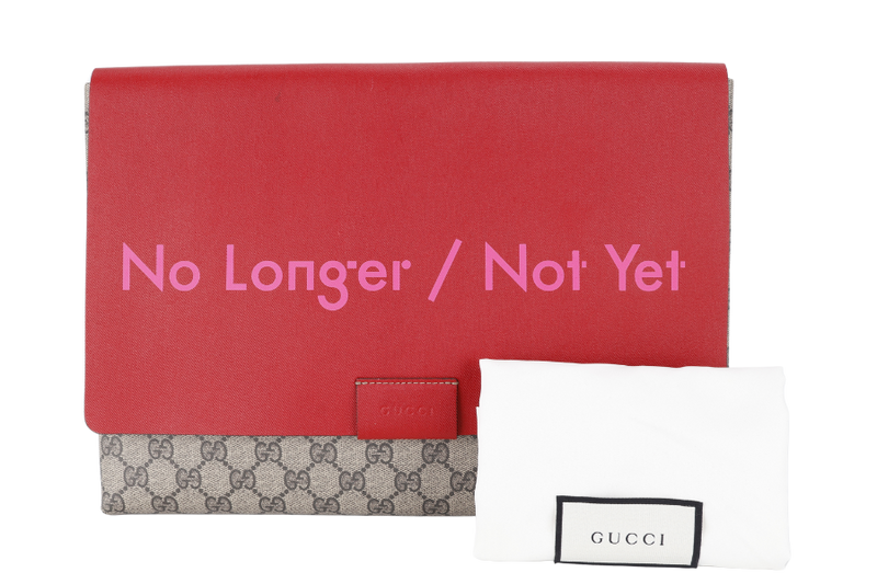 GUCCI GG SUPREME NO LONGER NOT YET LARGE CLUTCH RED LEATHER-CANVAS WITH DUST COVER